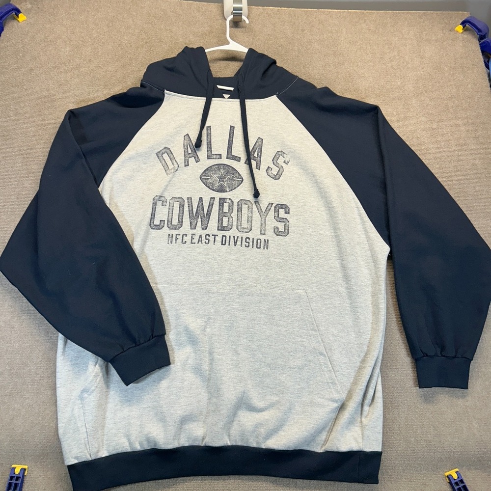 Dallas Cowboys Hoodie Men's 3XL Gray Navy Raglan Pullover Authentic Big Comfy
